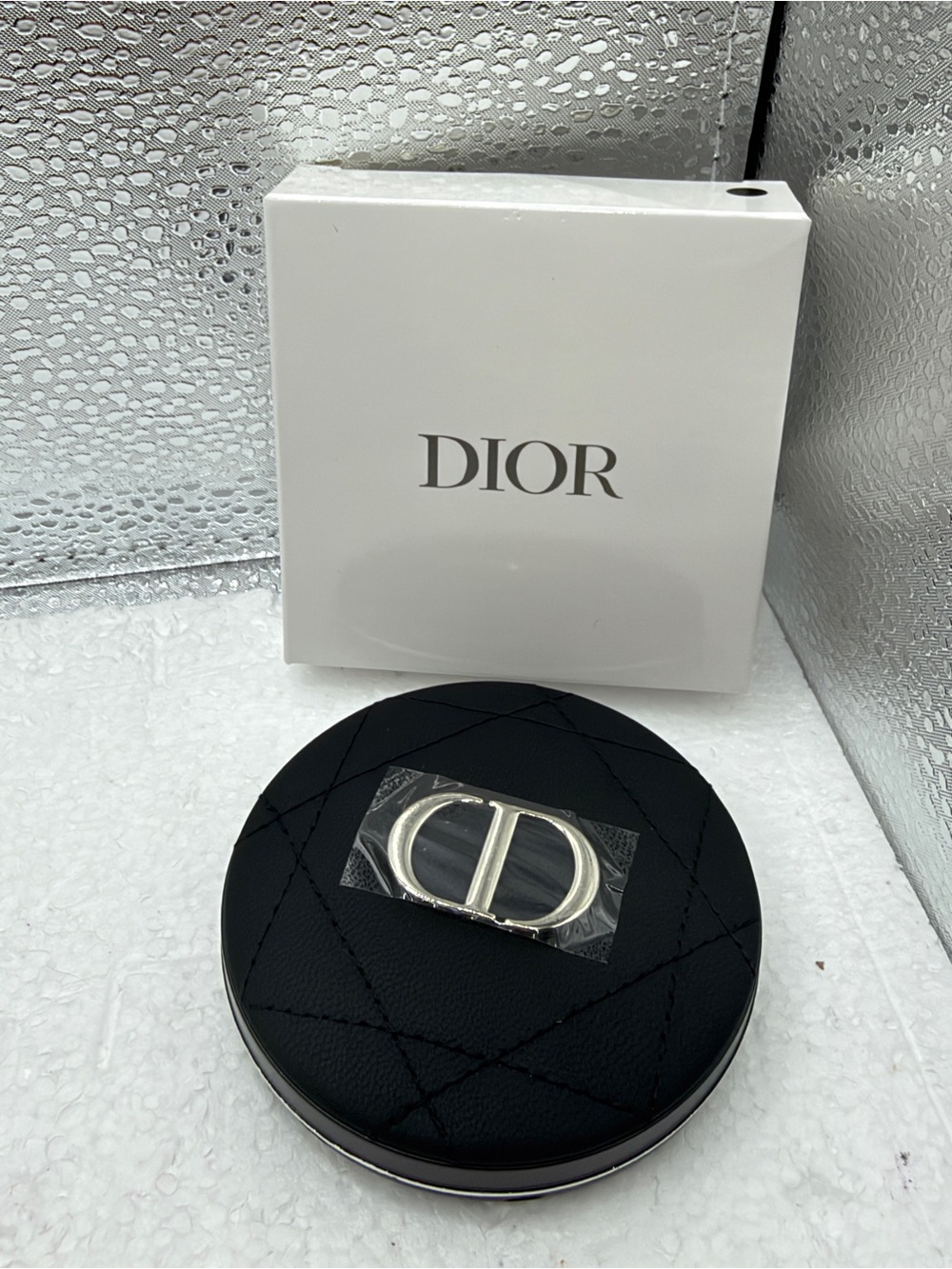 DIOR Black Quilted Compact Mirror with Silver 'CD' Accent